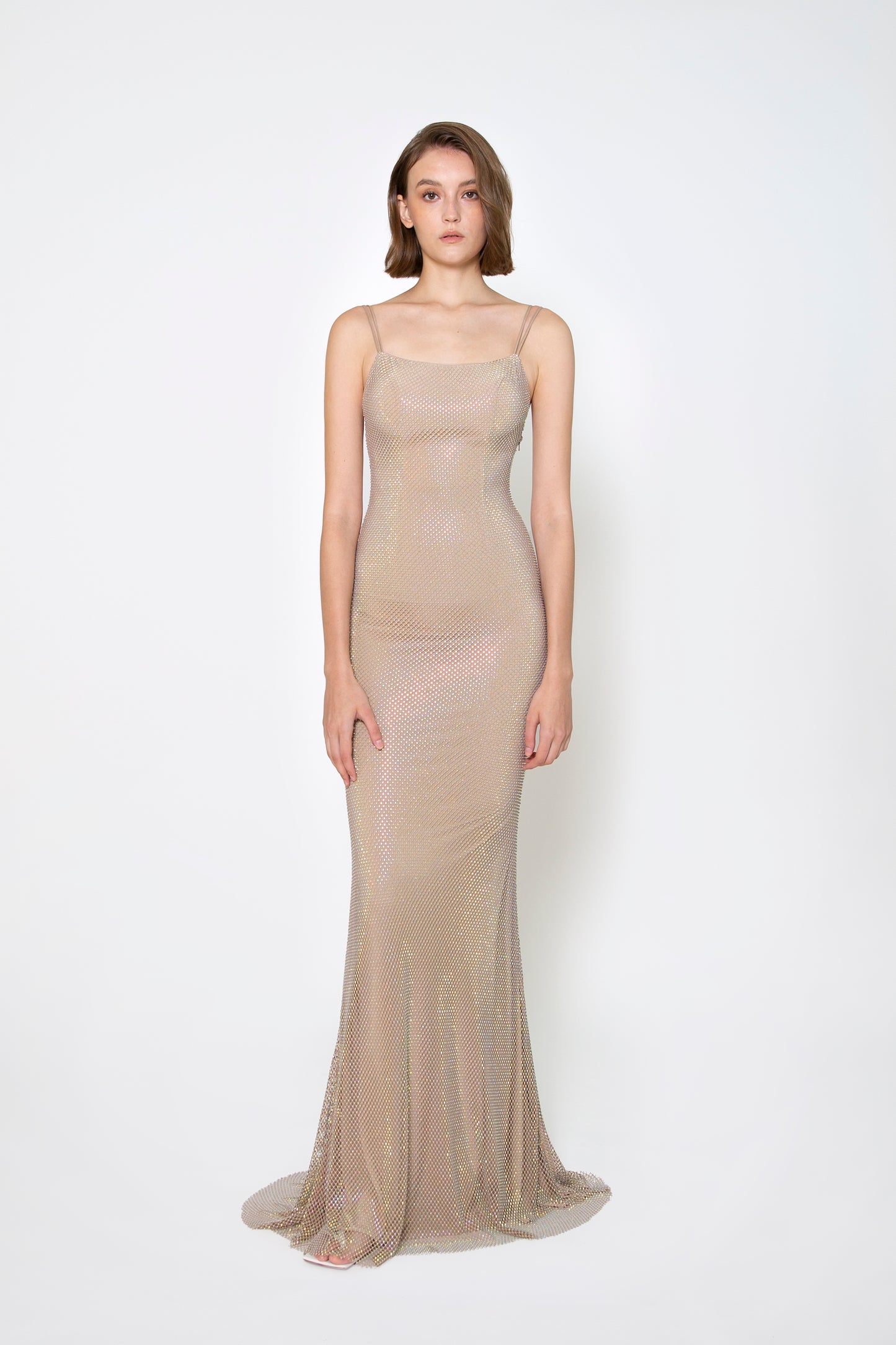 DOUBLE SPAGHETTI STRAPS CRYSTAL GOWN