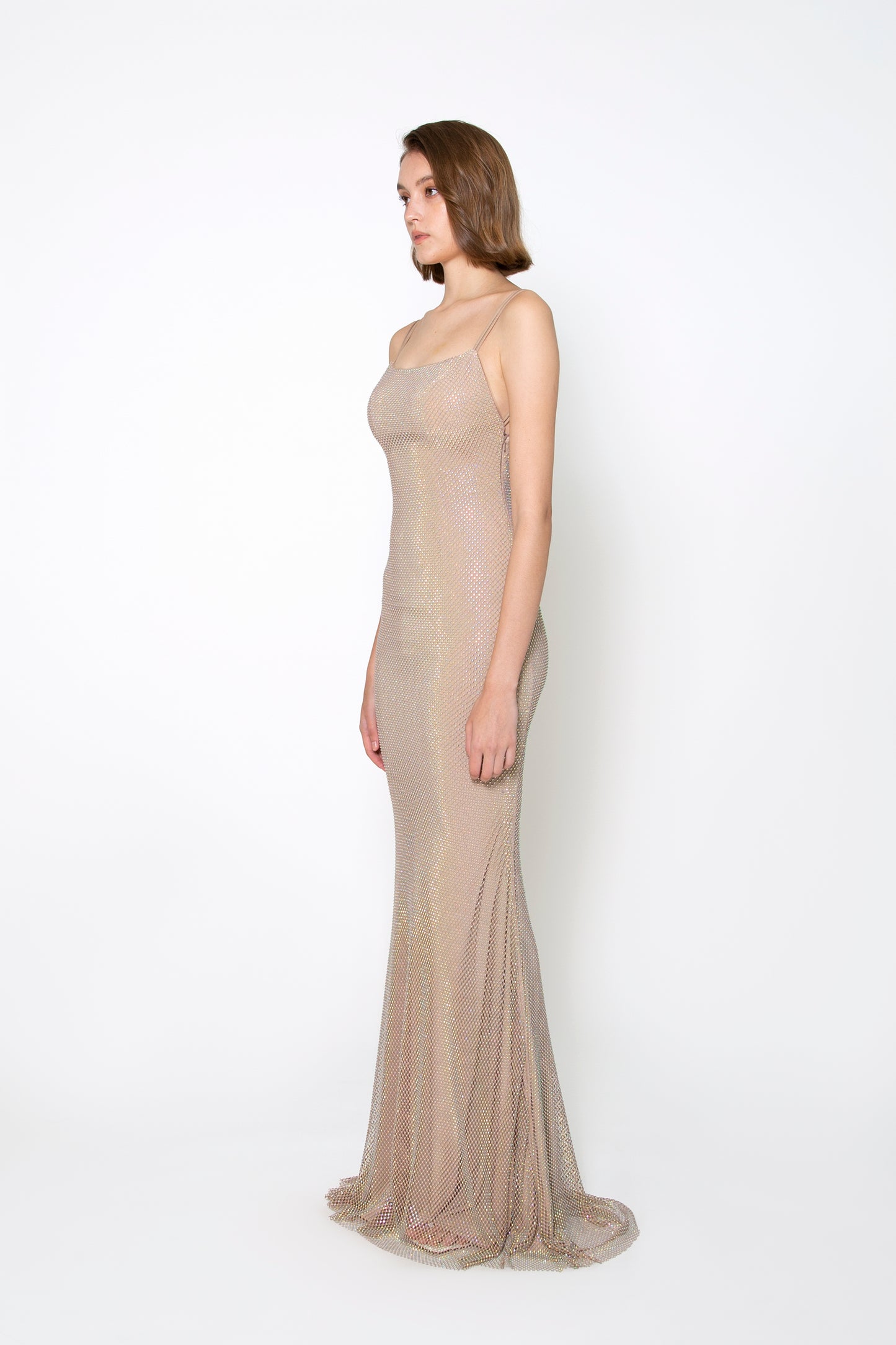 DOUBLE SPAGHETTI STRAPS CRYSTAL GOWN
