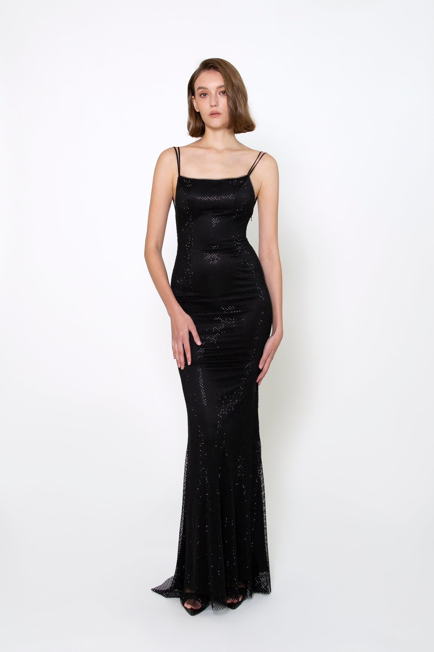 DOUBLE SPAGHETTI STRAPS CRYSTAL GOWN