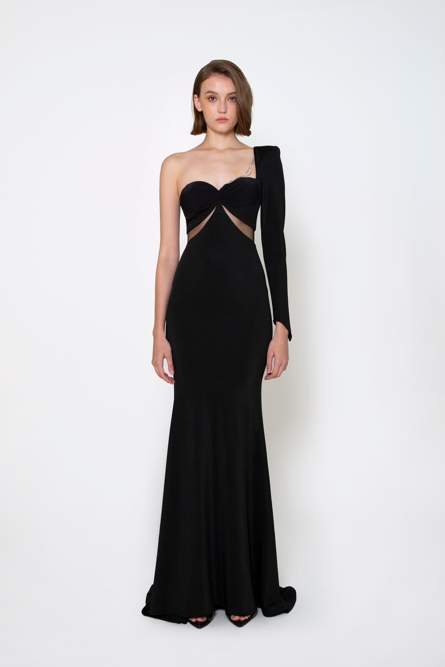 SINGLE-SLEEVE CUTOUT GOWN