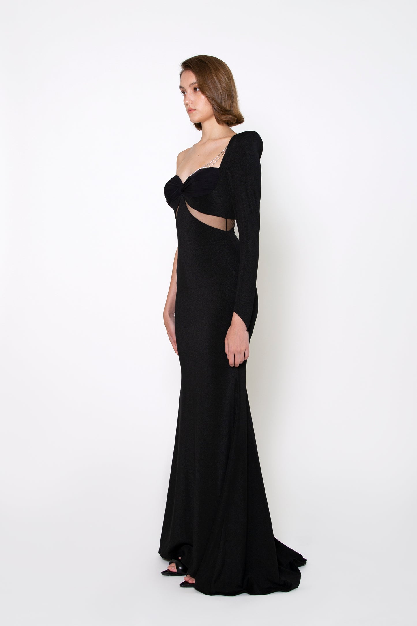 SINGLE-SLEEVE CUTOUT GOWN