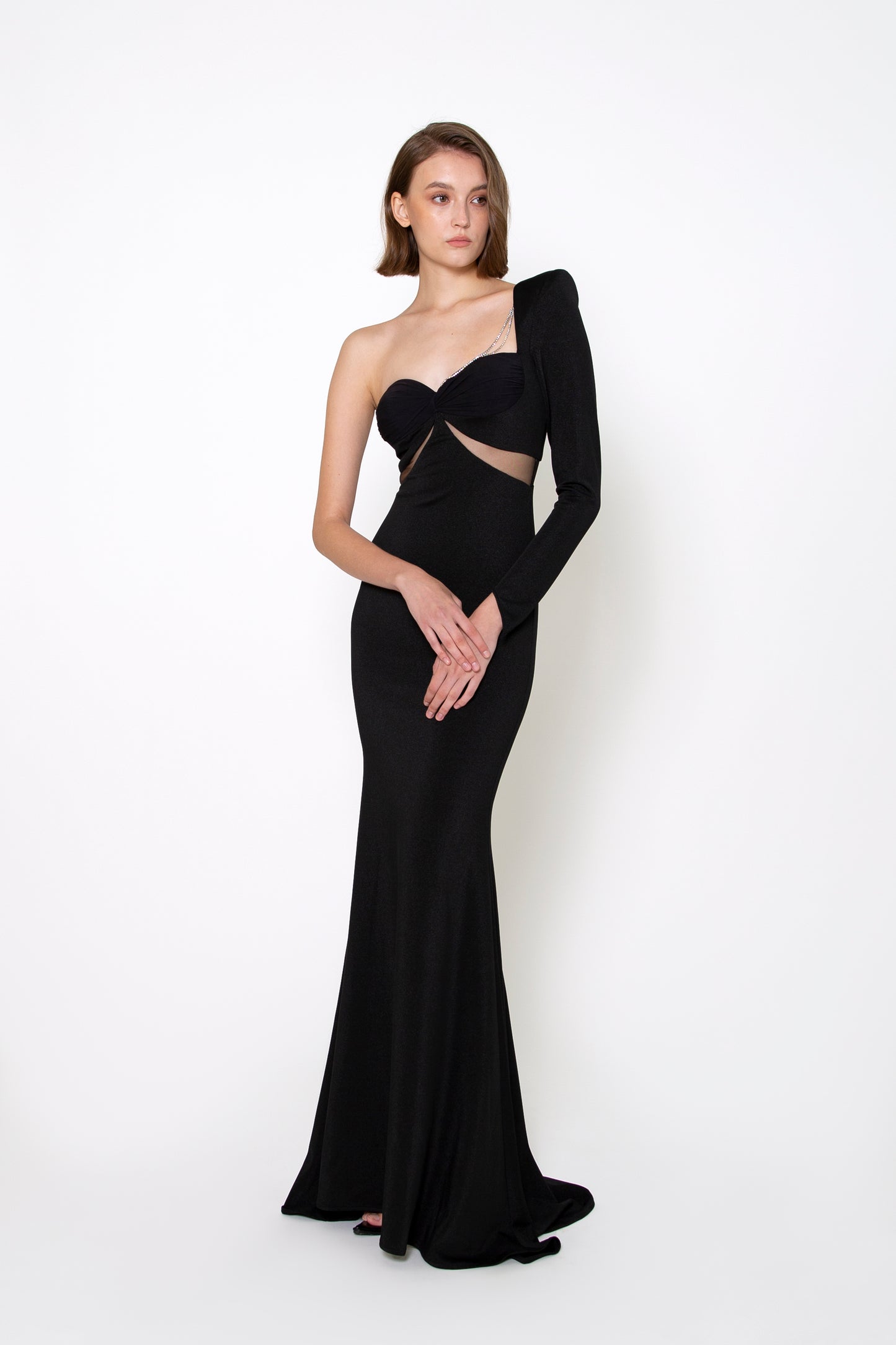 SINGLE-SLEEVE CUTOUT GOWN