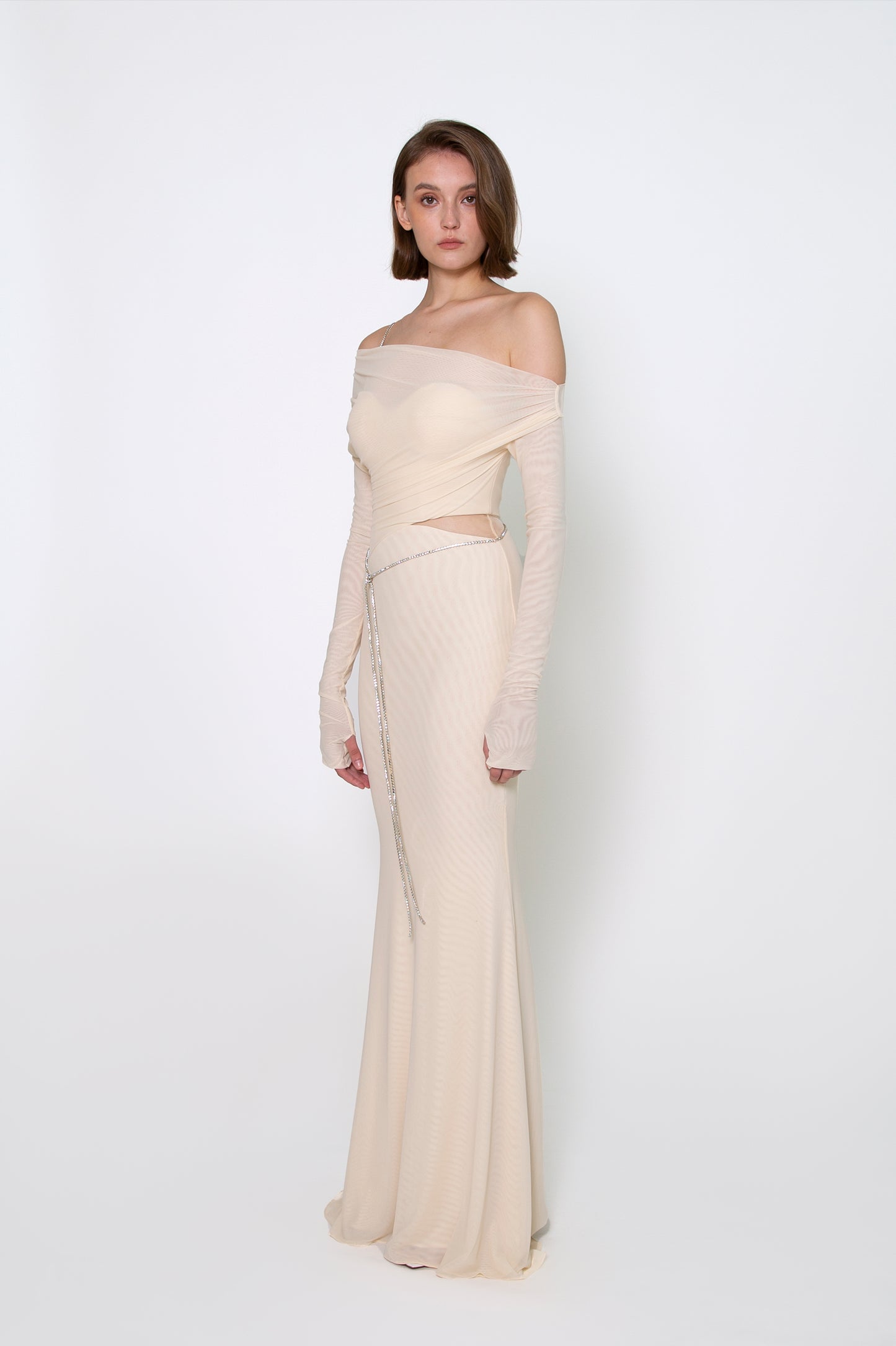 OFF SHOULDER LONG SLEEVE GOWN