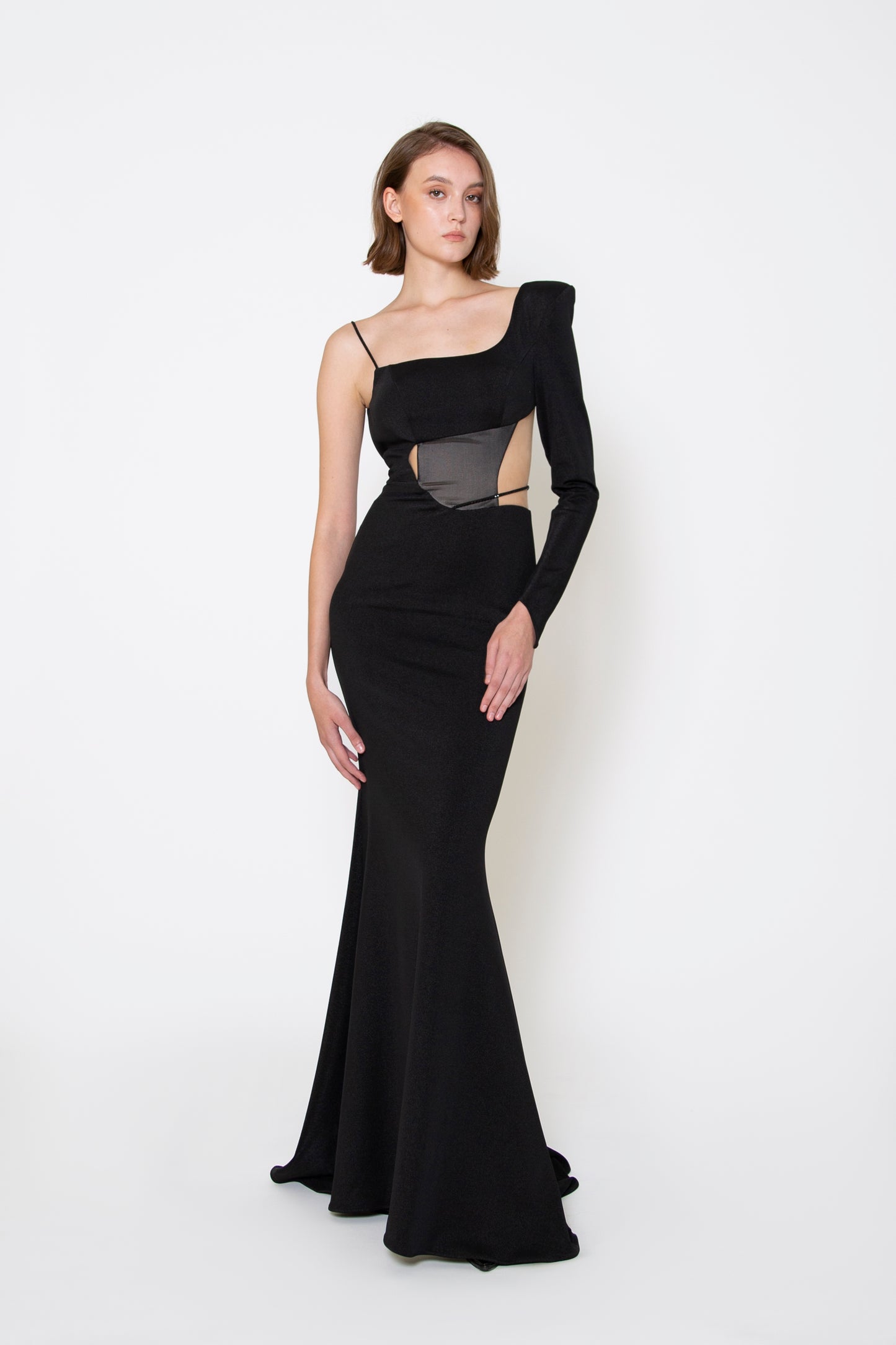 SINGLE-SLEEVE OPEN BACK GOWN